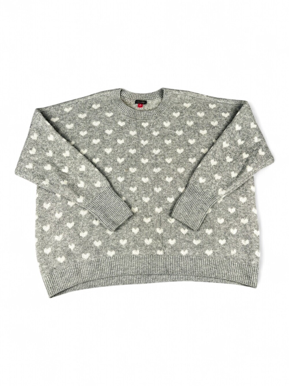 Vince Camuto XL Gray Heart Print Crewneck Sweater